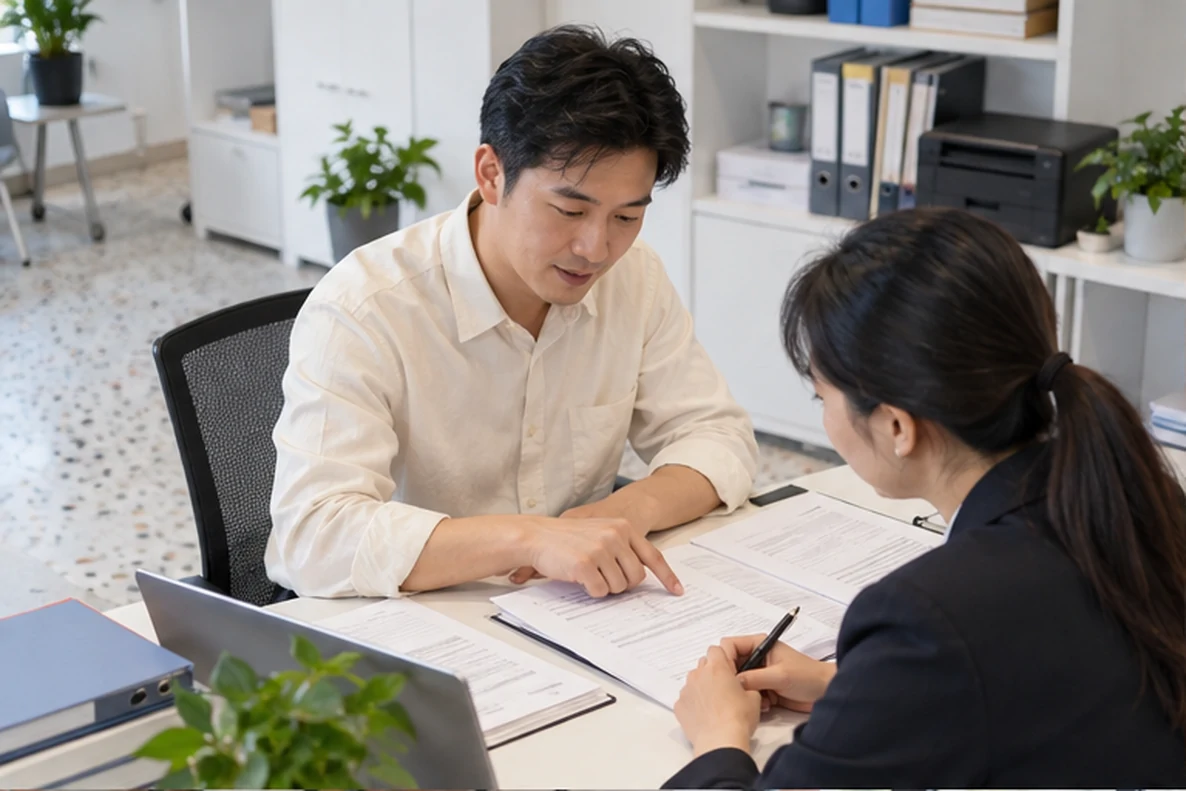 核对注册公司资料与办理事项的服务场景示意