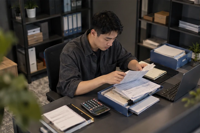 整理企业票据与日常账务资料的服务场景示意