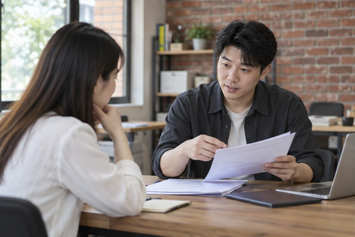 核对注册公司资料与办理事项的服务场景示意