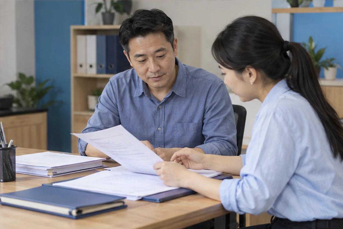 核对注册公司资料与办理事项的服务场景示意