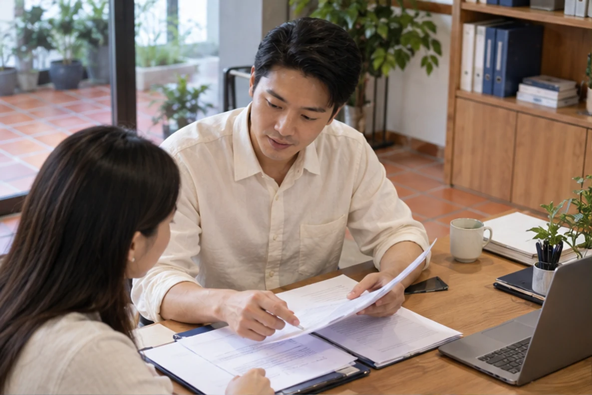 核对注册公司资料与办理事项的服务场景示意