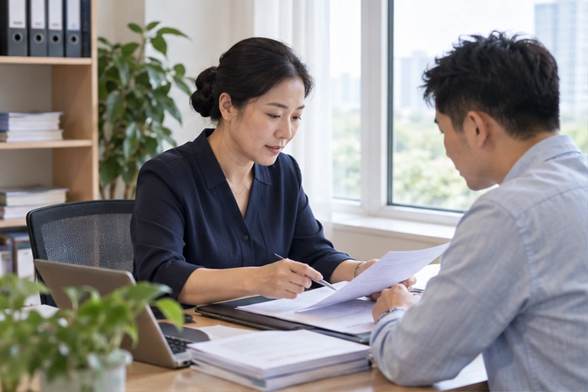 核对注册公司资料与办理事项的服务场景示意