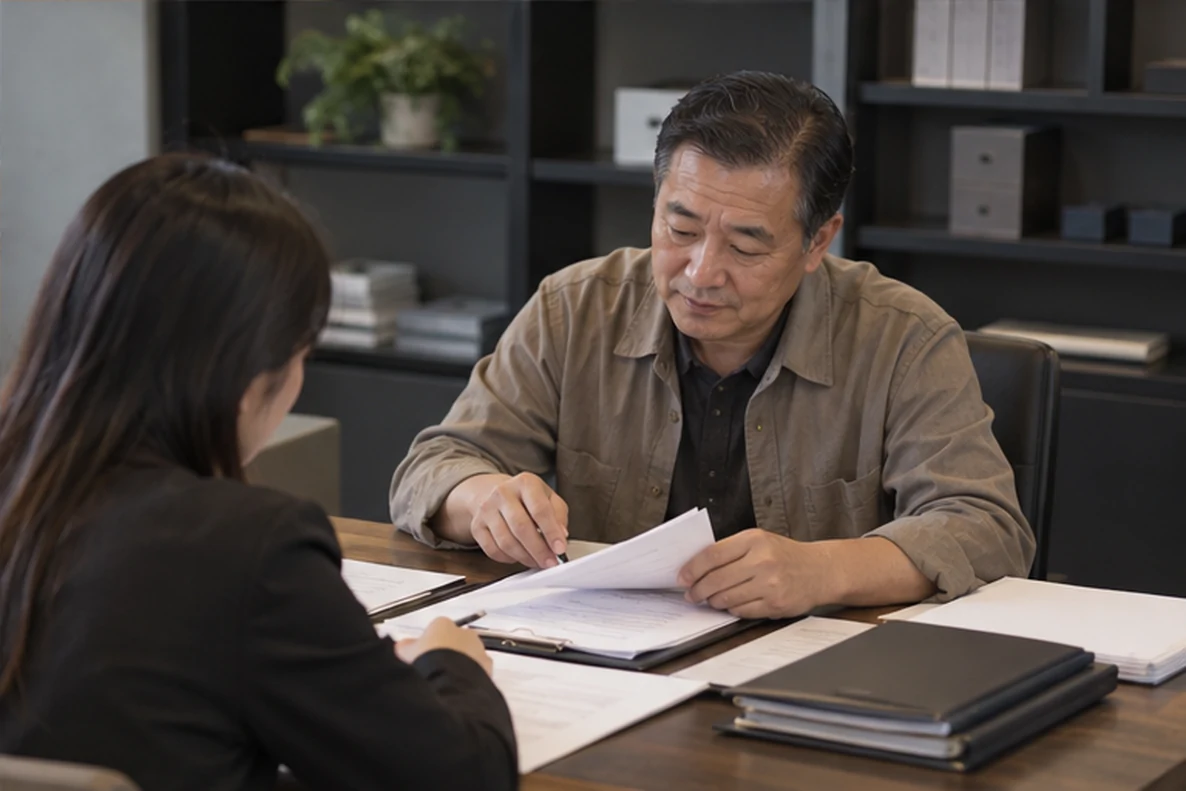 核对注册公司资料与办理事项的服务场景示意