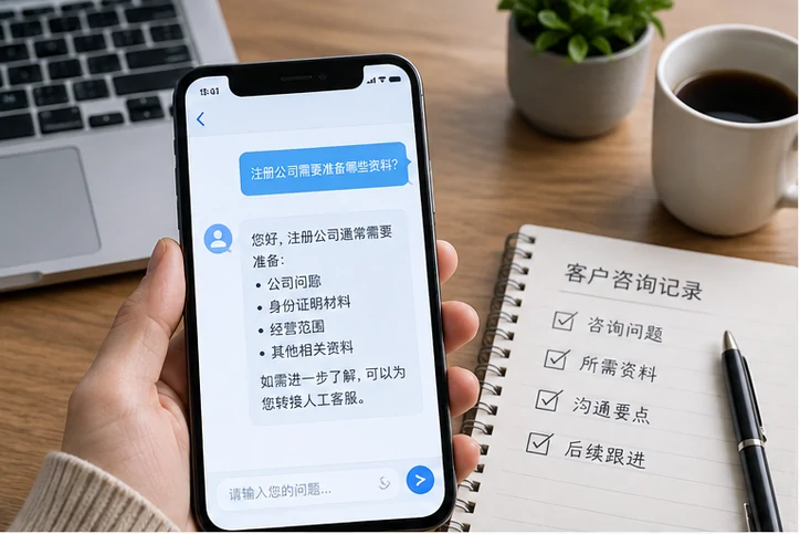 在线客服接待与咨询整理的服务场景示意