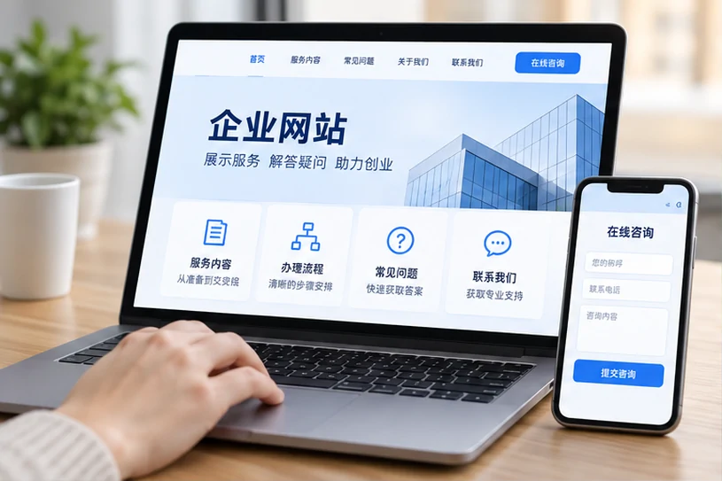 企业网站展示业务与服务信息的场景示意