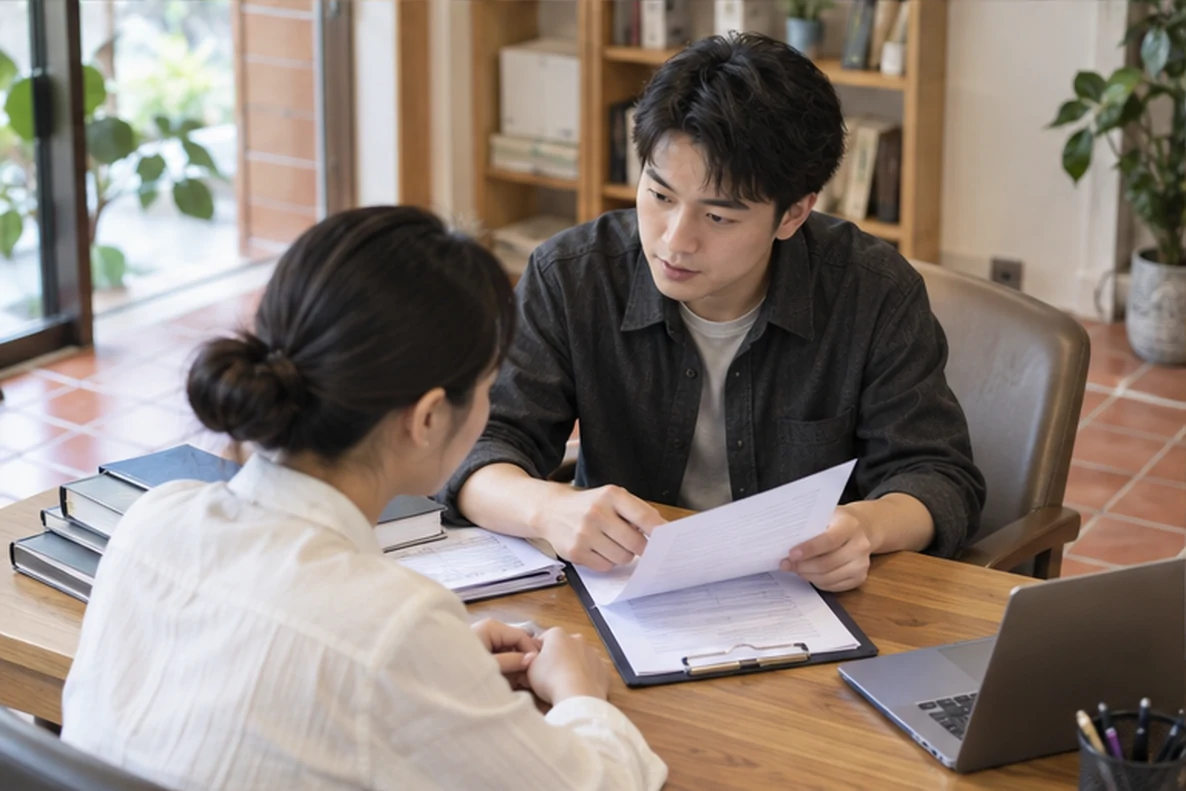核对注册公司资料与办理事项的服务场景示意