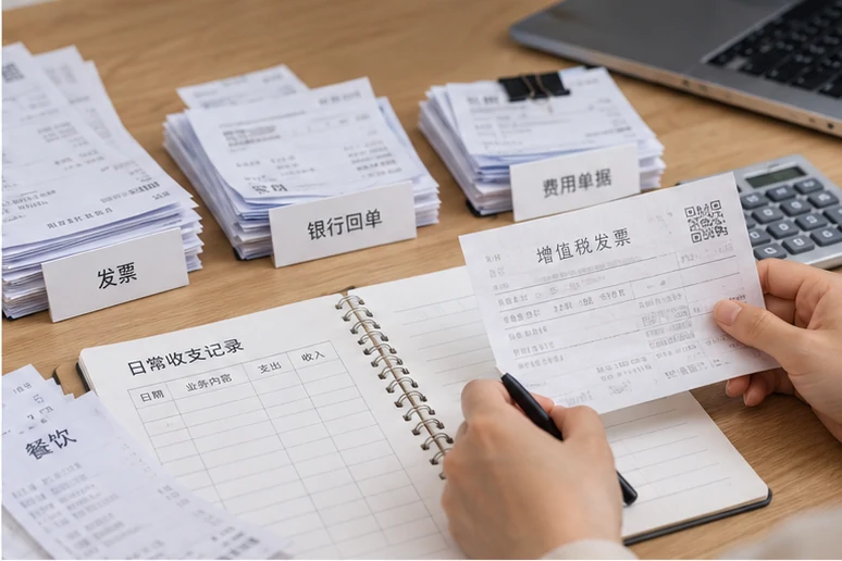 整理企业票据与日常账务资料的服务场景示意
