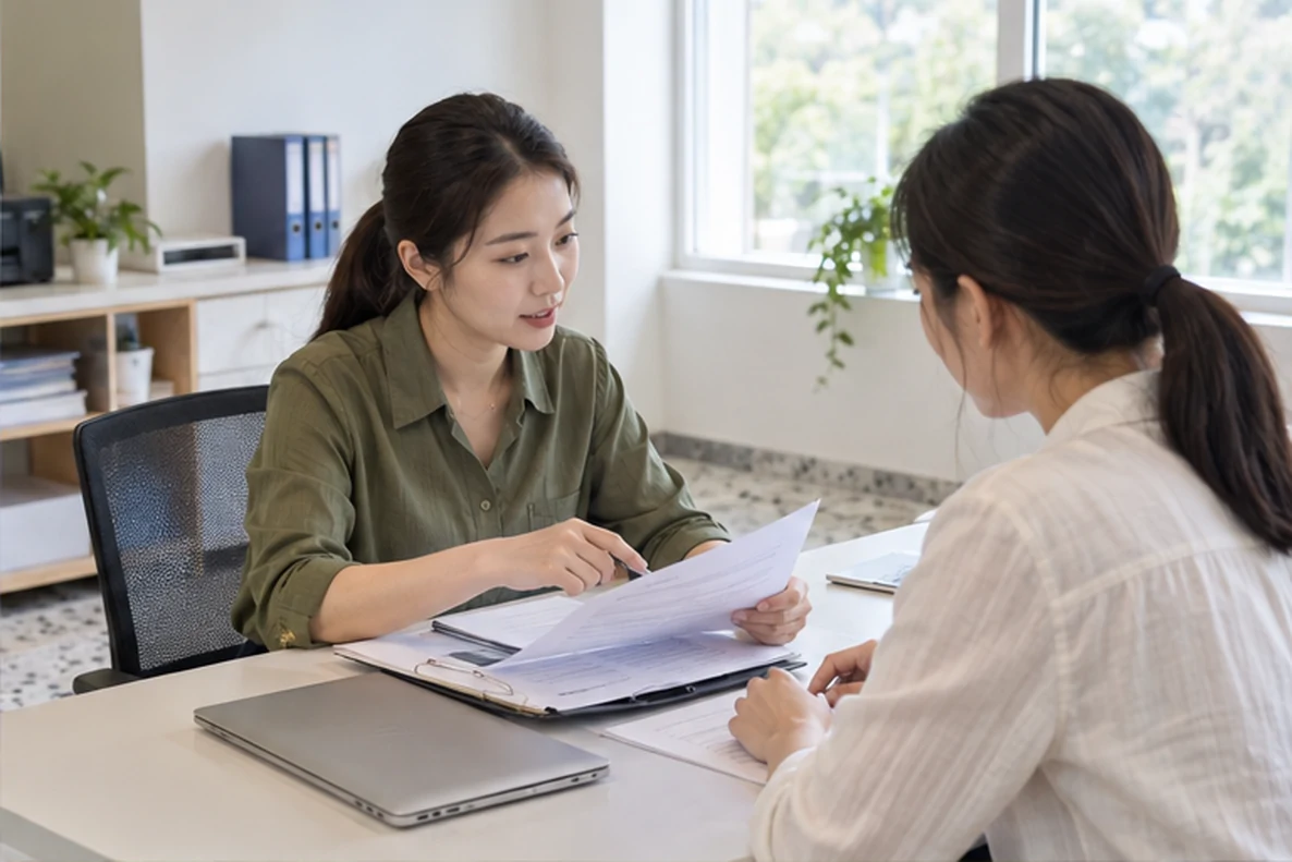 核对注册公司资料与办理事项的服务场景示意