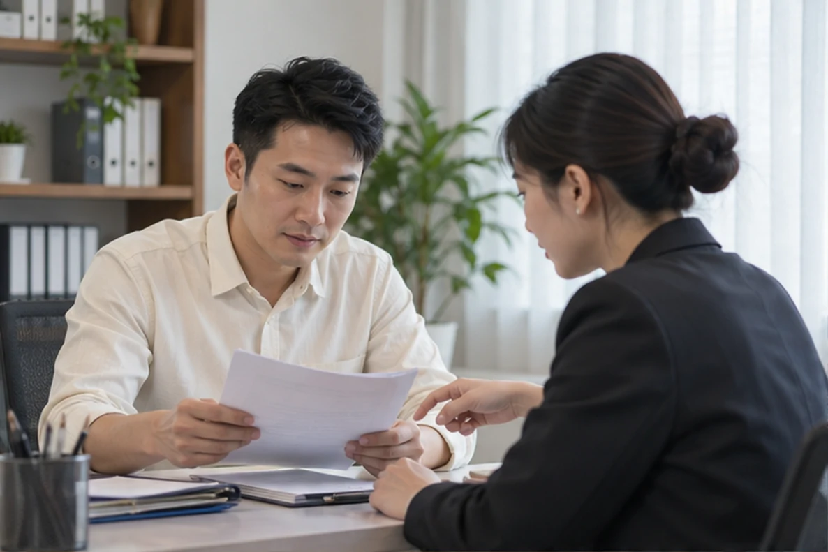 核对注册公司资料与办理事项的服务场景示意