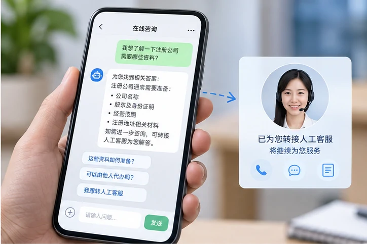 在线客服接待与咨询整理的服务场景示意