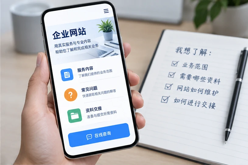 企业网站展示业务与服务信息的场景示意