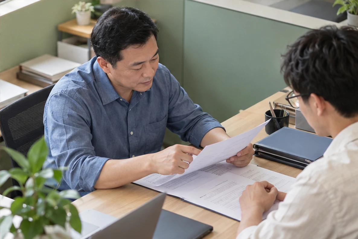 核对注册公司资料与办理事项的服务场景示意