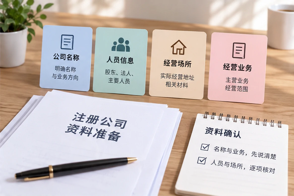 核对注册公司资料与办理事项的服务场景示意