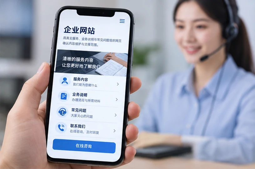 企业网站展示业务与服务信息的场景示意