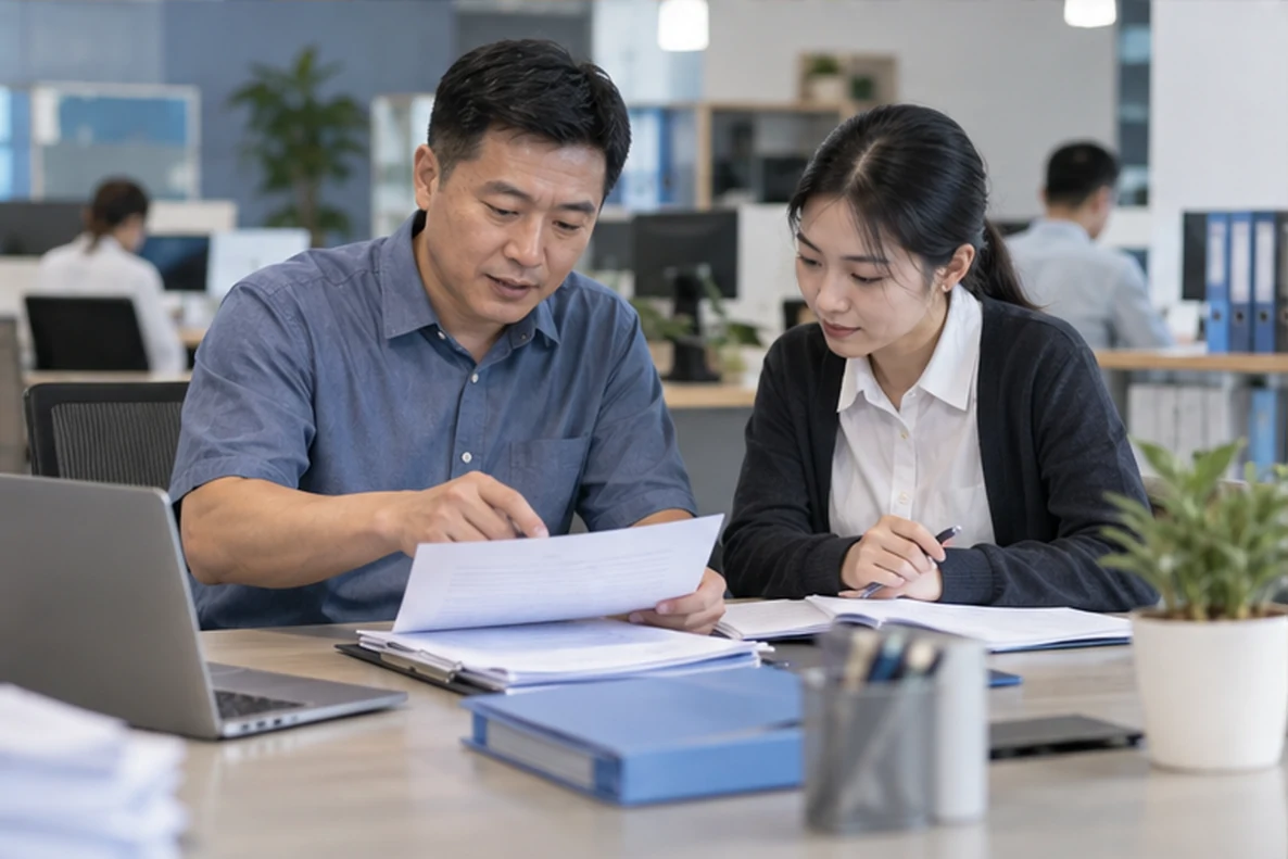 核对注册公司资料与办理事项的服务场景示意