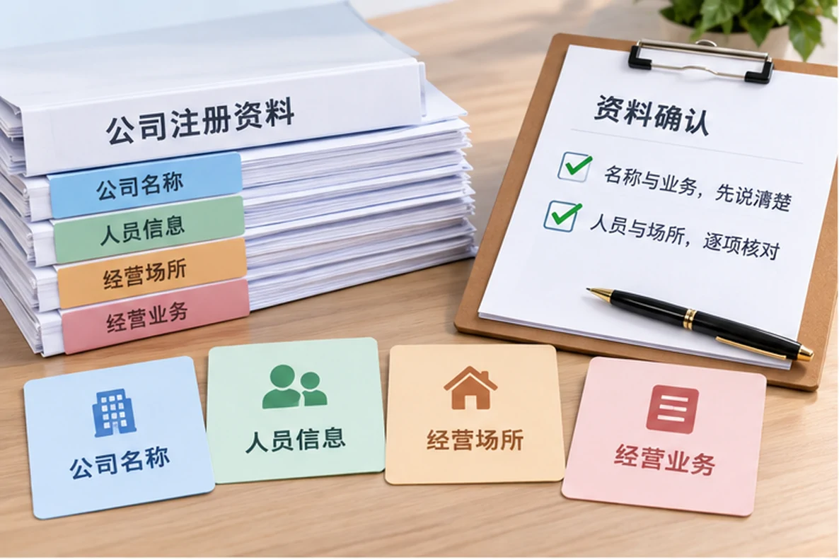核对注册公司资料与办理事项的服务场景示意