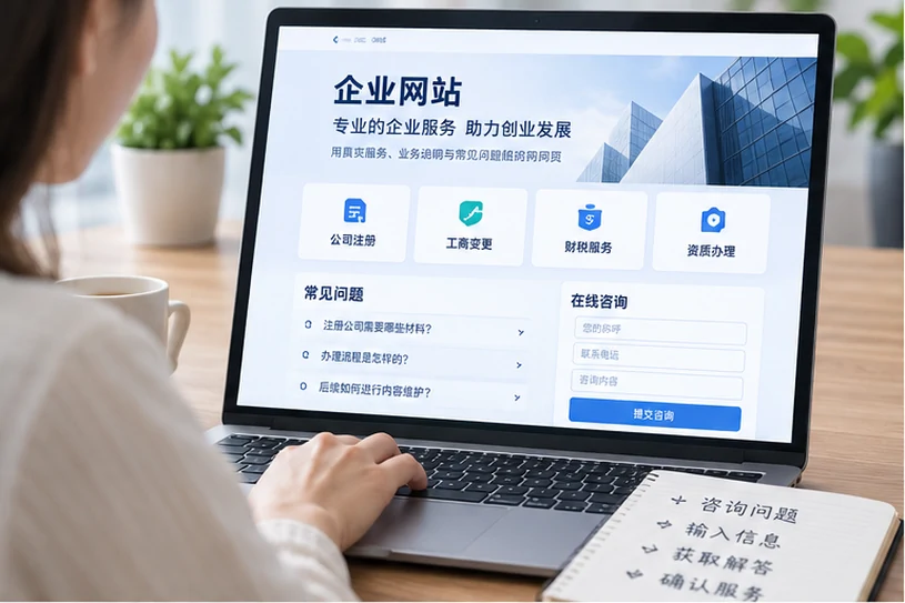 企业网站展示业务与服务信息的场景示意