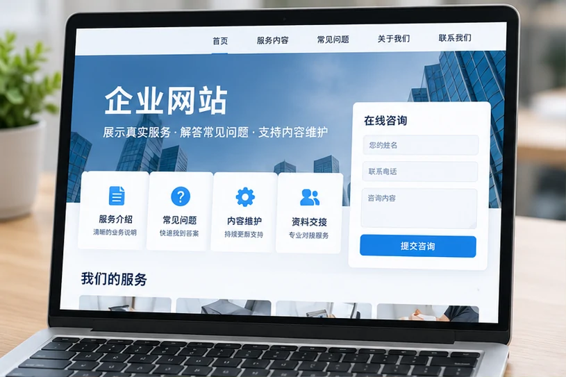 企业网站展示业务与服务信息的场景示意