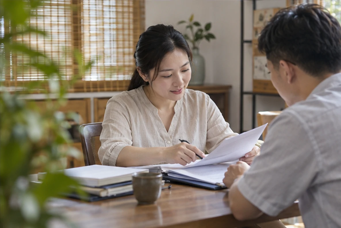 核对注册公司资料与办理事项的服务场景示意