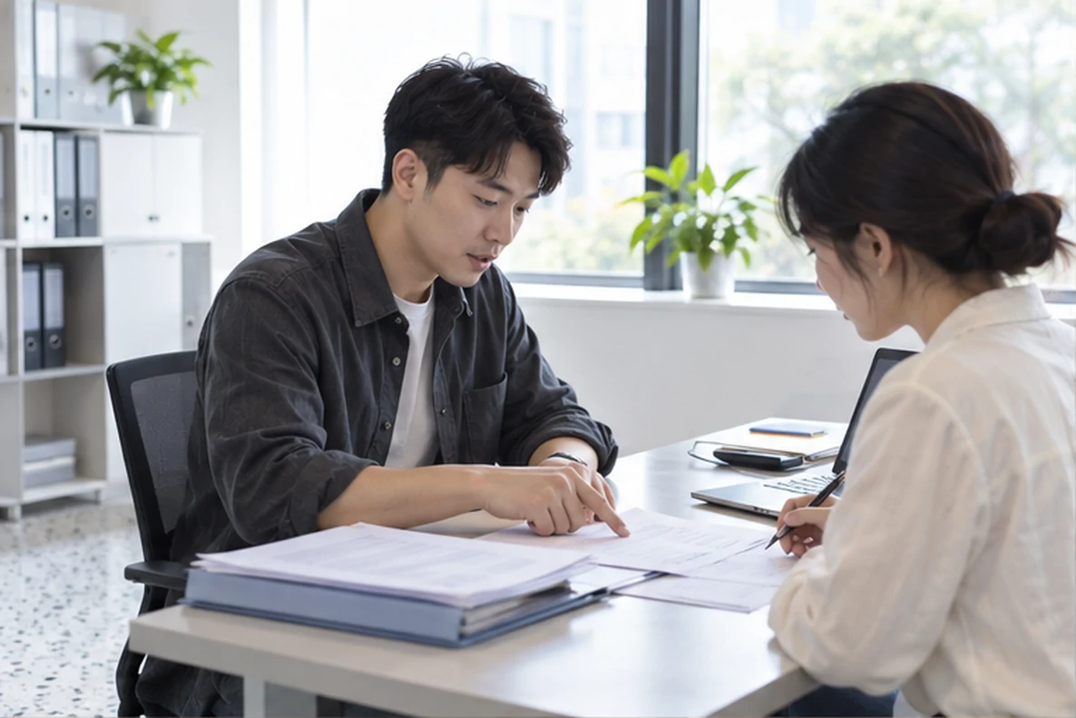 核对注册公司资料与办理事项的服务场景示意