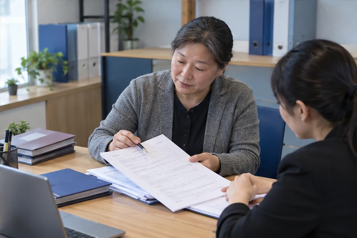 核对注册公司资料与办理事项的服务场景示意