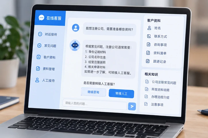 在线客服接待与咨询整理的服务场景示意