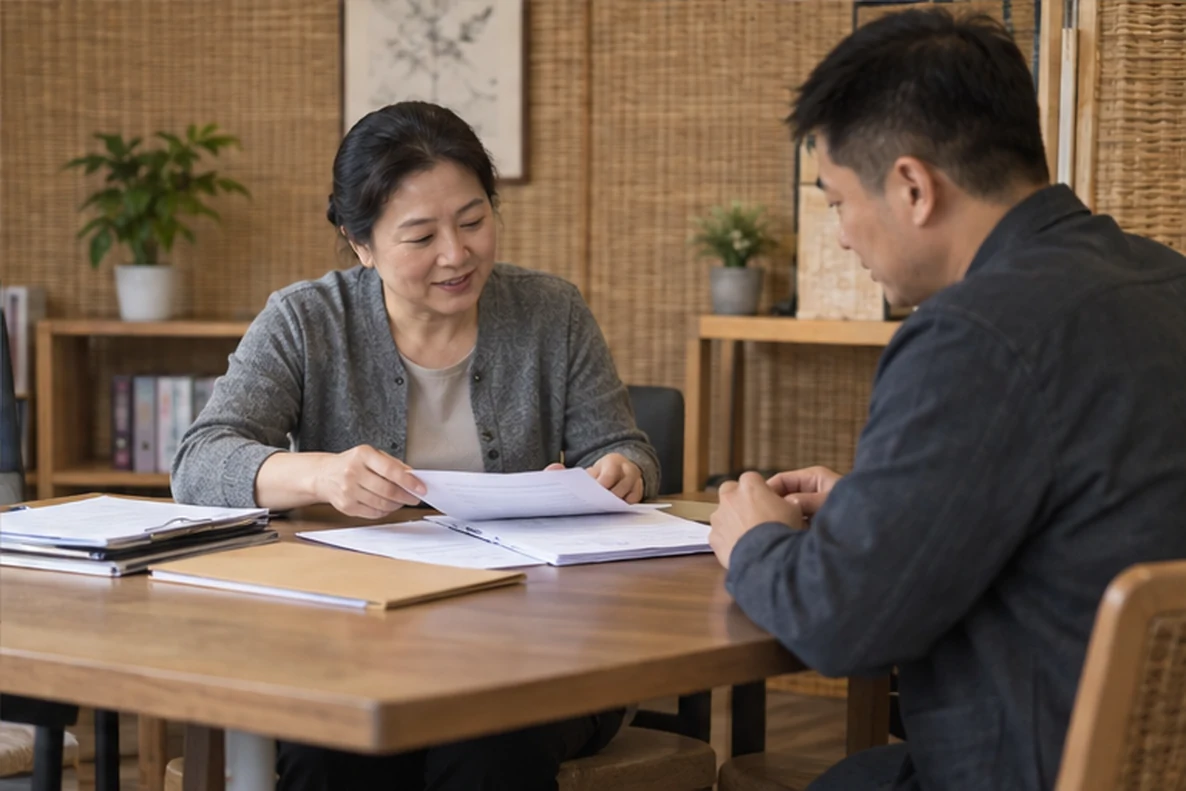 核对注册公司资料与办理事项的服务场景示意