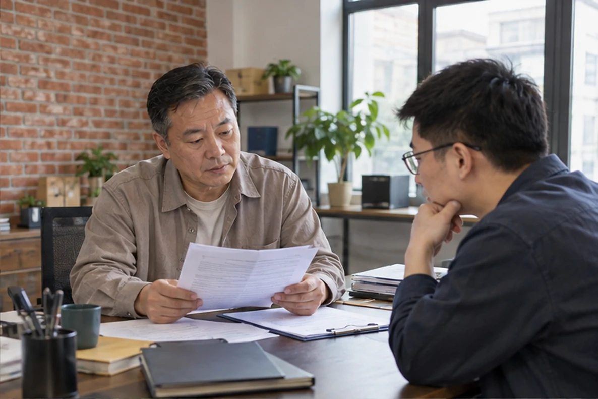核对注册公司资料与办理事项的服务场景示意