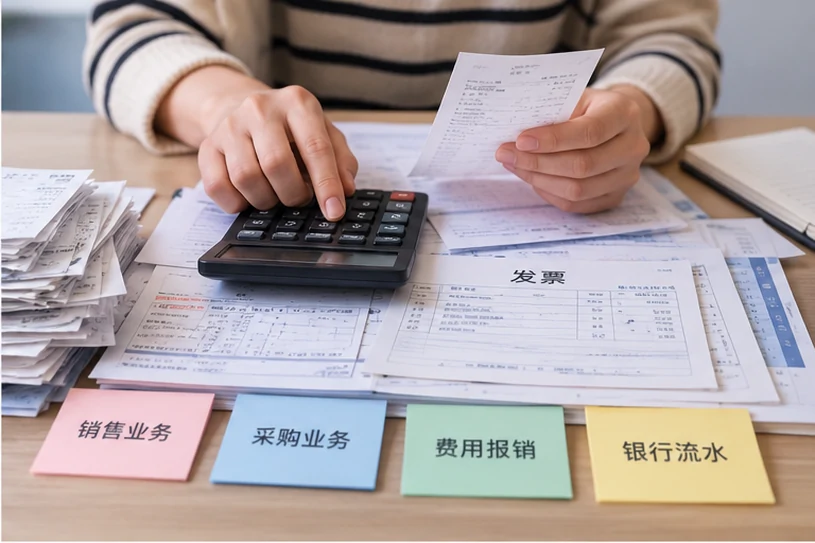 整理企业票据与日常账务资料的服务场景示意