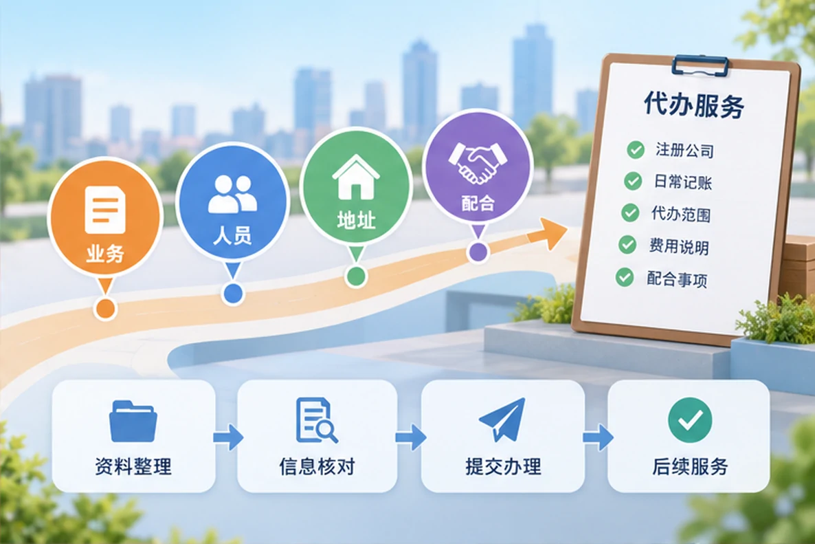 核对注册公司资料与办理事项的服务场景示意