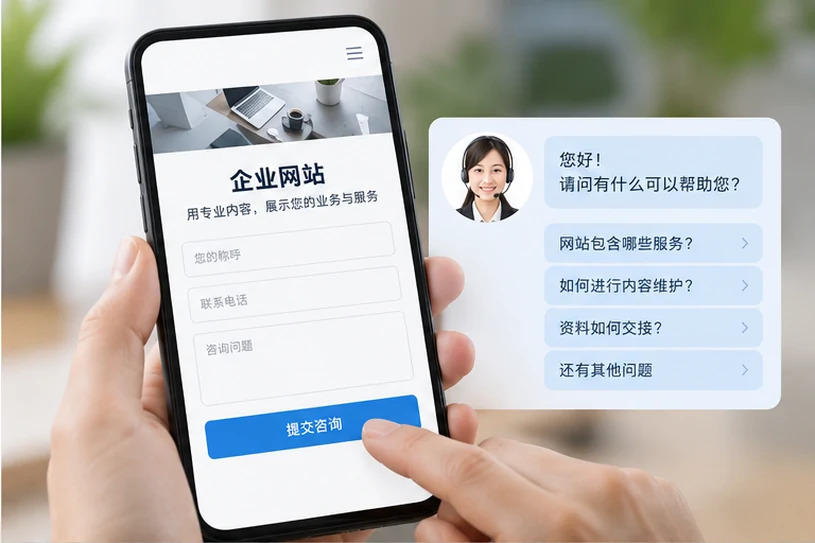 企业网站展示业务与服务信息的场景示意