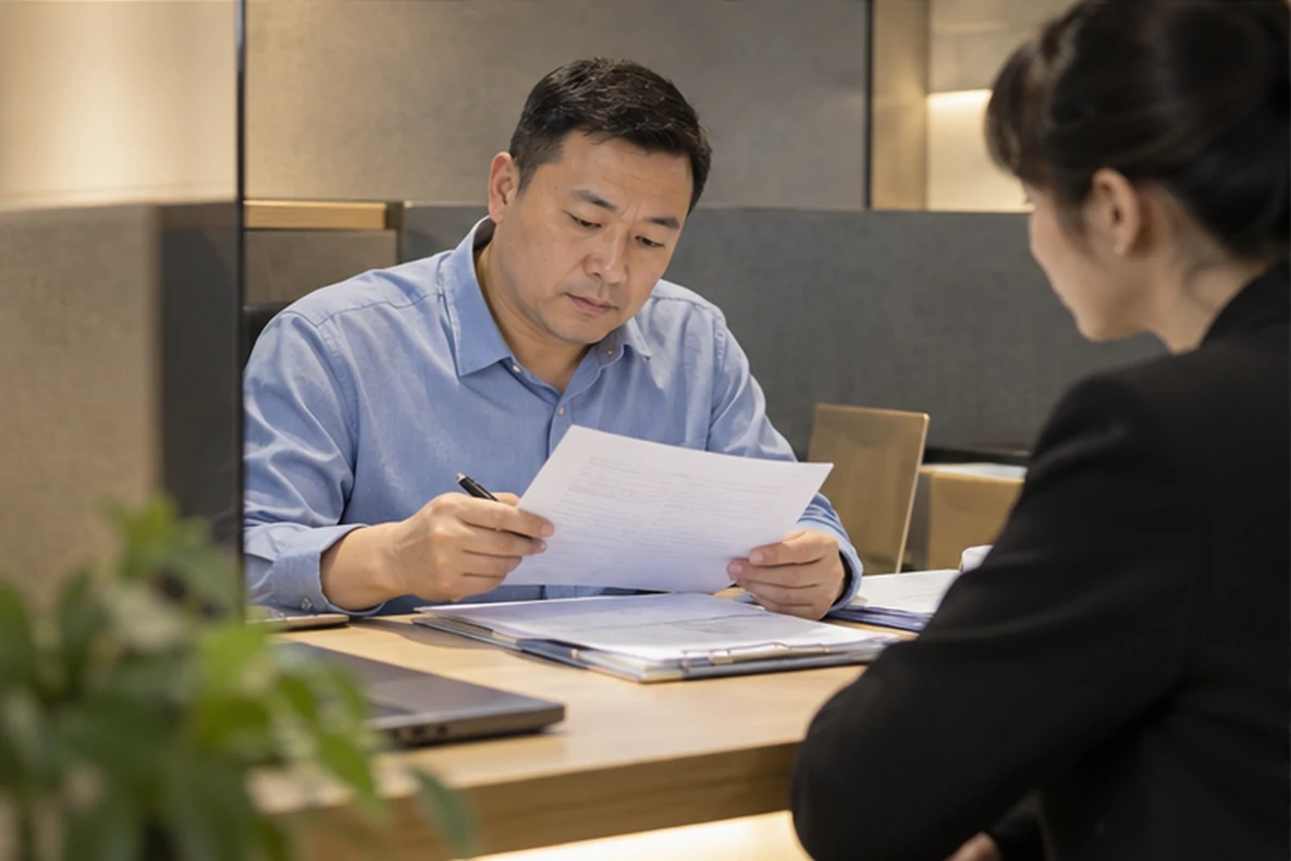 核对注册公司资料与办理事项的服务场景示意