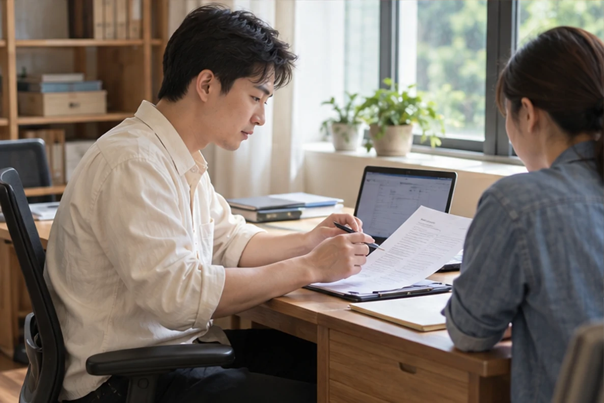 核对注册公司资料与办理事项的服务场景示意