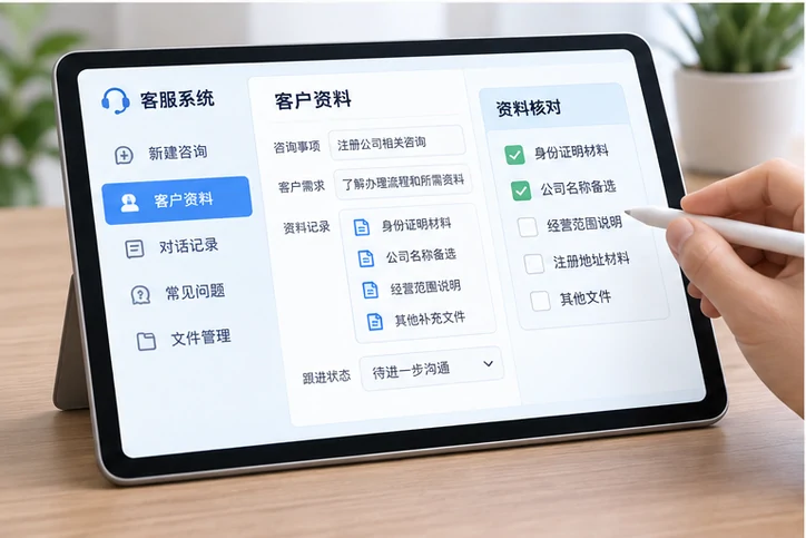 在线客服接待与咨询整理的服务场景示意
