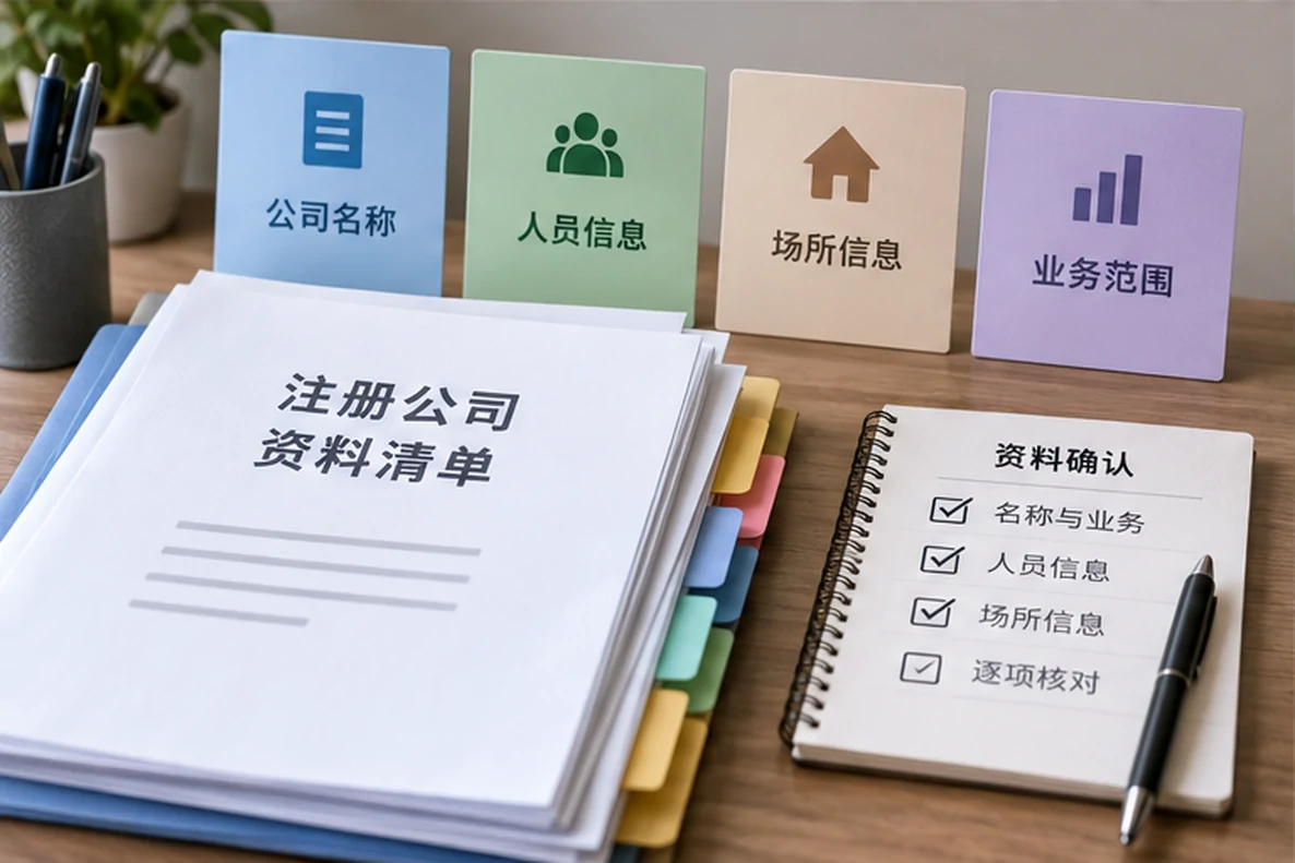 核对注册公司资料与办理事项的服务场景示意