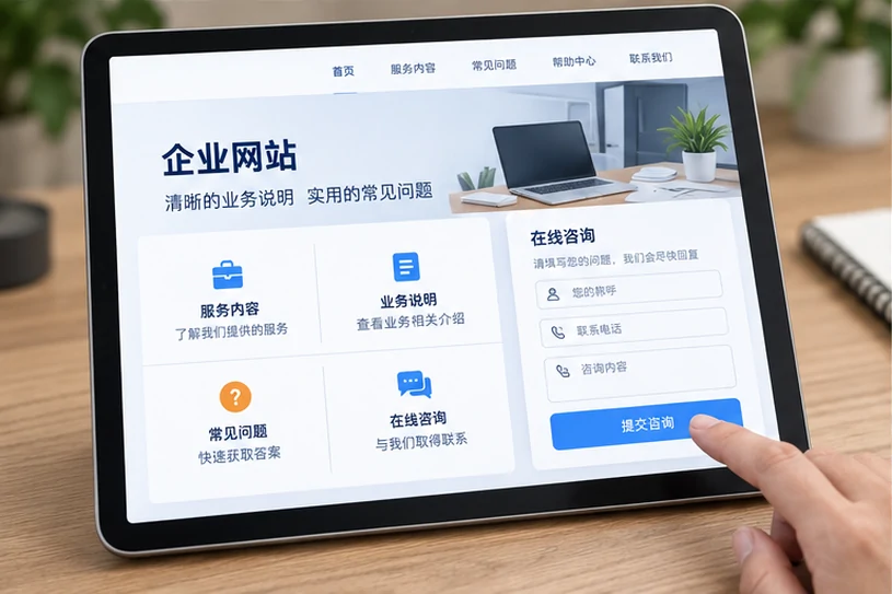 企业网站展示业务与服务信息的场景示意