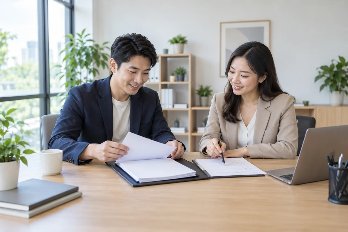 核对注册公司资料与办理事项的服务场景示意