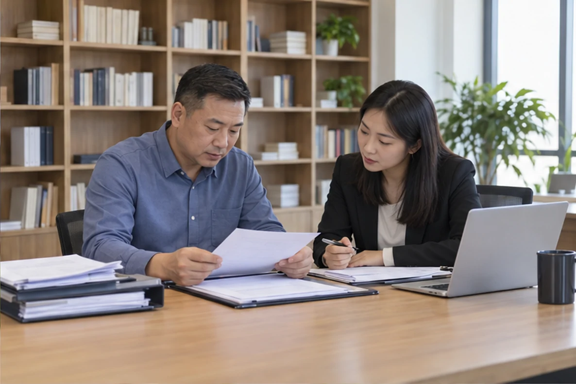 核对注册公司资料与办理事项的服务场景示意