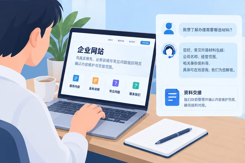 企业网站展示业务与服务信息的场景示意