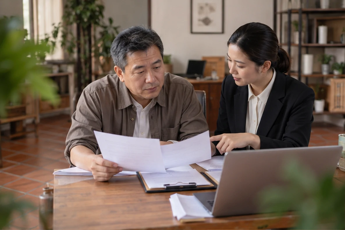核对注册公司资料与办理事项的服务场景示意