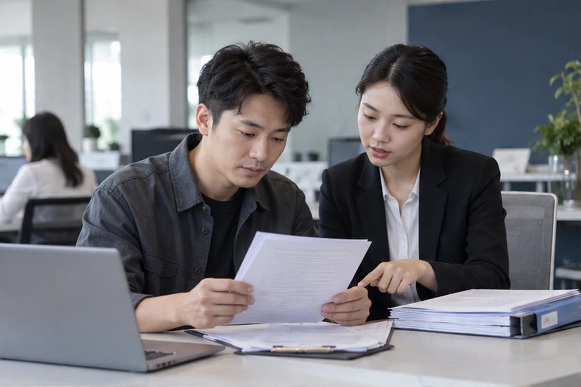 核对注册公司资料与办理事项的服务场景示意