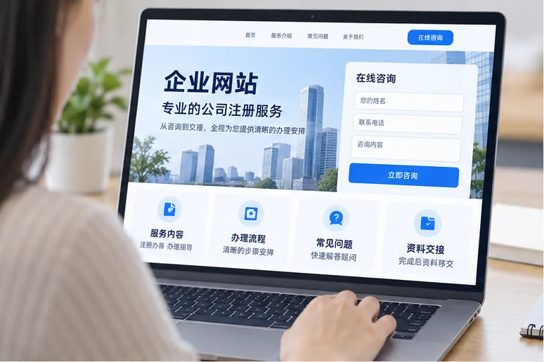 企业网站展示业务与服务信息的场景示意