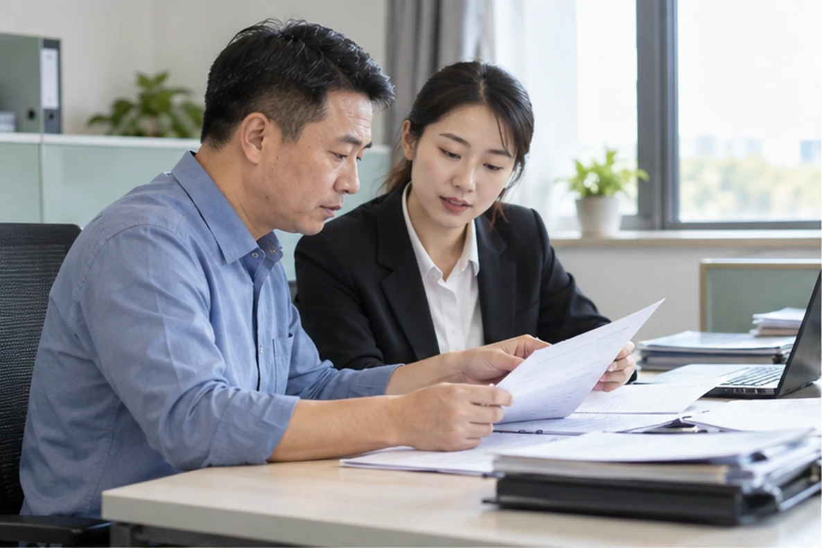 核对注册公司资料与办理事项的服务场景示意