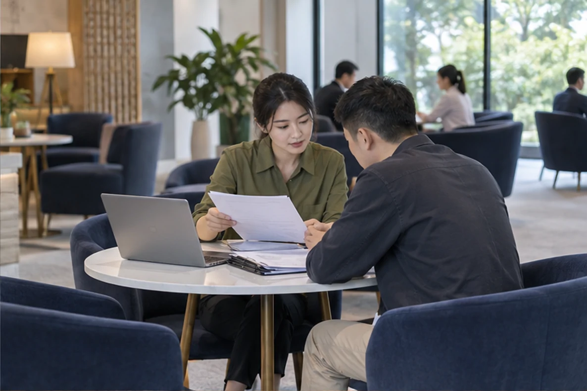 核对注册公司资料与办理事项的服务场景示意