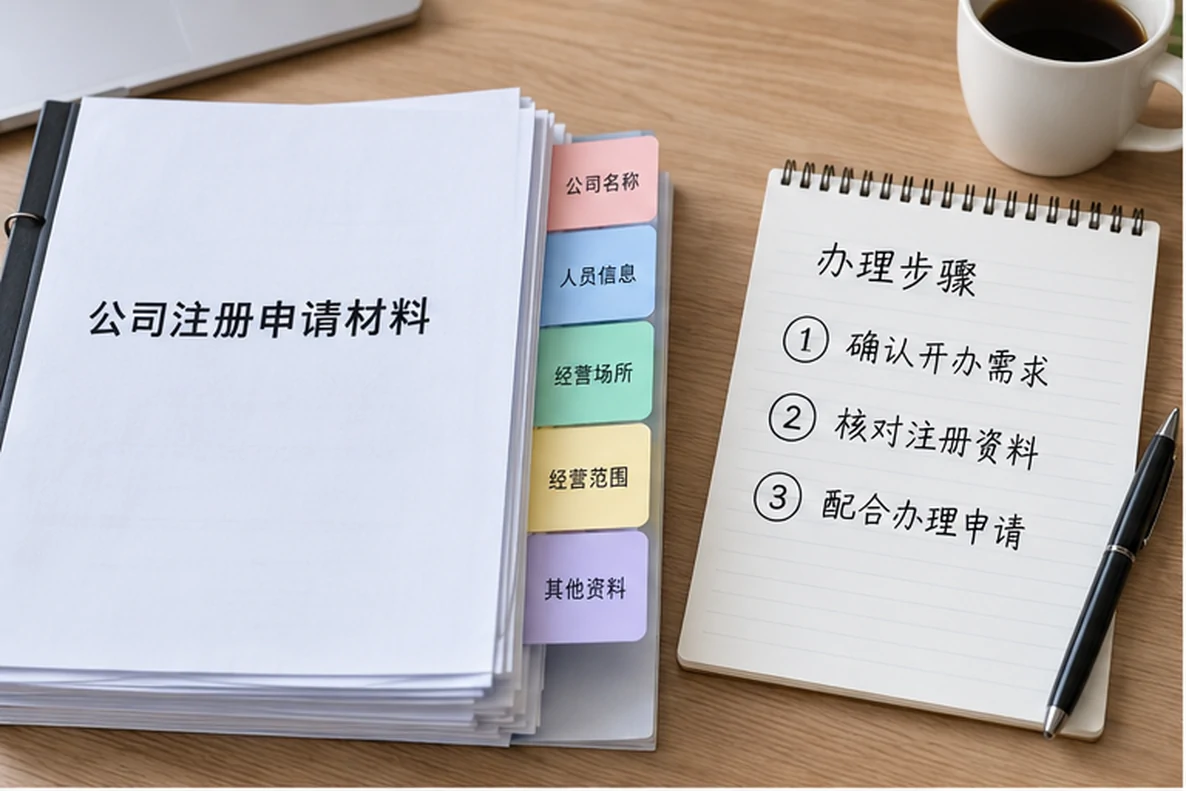 核对注册公司资料与办理事项的服务场景示意