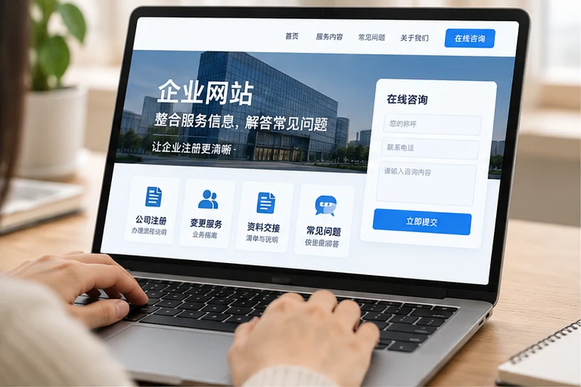 企业网站展示业务与服务信息的场景示意