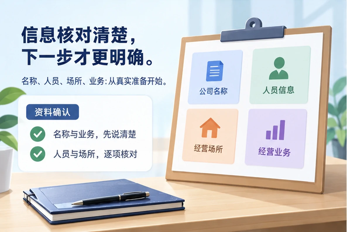 核对注册公司资料与办理事项的服务场景示意