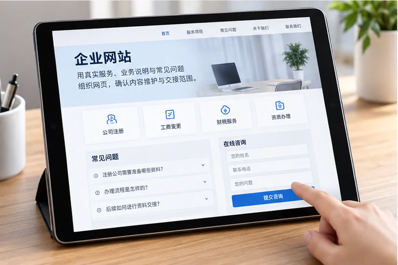 企业网站展示业务与服务信息的场景示意