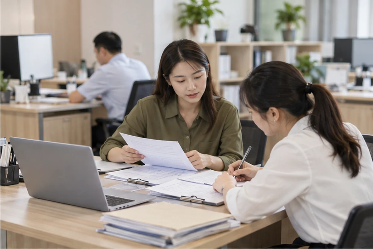 核对注册公司资料与办理事项的服务场景示意