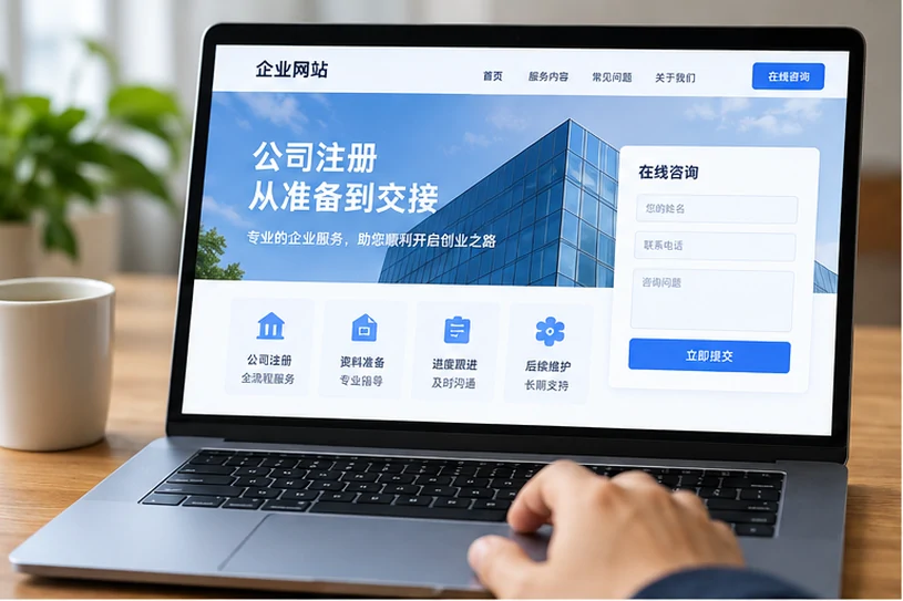 企业网站展示业务与服务信息的场景示意